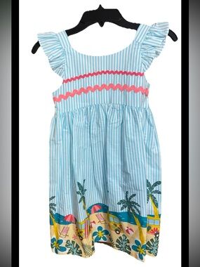 Bonnie Jean Stripe Beach Scene Print Big Girl's Dress Size 6X  Pink Ric Rac